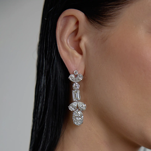 18K Solid White Gold Multi-Shape Lab Grown <b>Diamonds</b> <b>Dangling</b> Drop <b>Earrings</b> Luxury Monaco <b>Earrings</b> Best for Anniversary Gifts OEM - Product Image 3