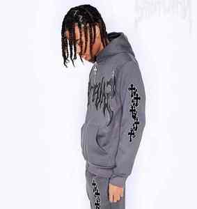 Conjunto Deportivo de Felpa con Estampado Puff y Logotipo Personalizado, 100% Algodón, Dobladillo sin Rematar, Pantalones Deportivos con Capucha y Corte Acampanado, Invierno, Casual, para Hombre, de Secado Rápido - Product Image 6