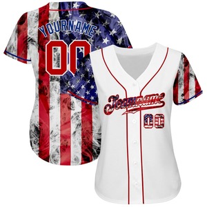 Blanc personnalisé rouge-Royal 3D drapeau américain authentique maillot de baseball - Product Image 4