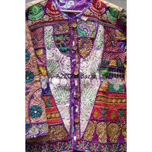 Robe pour femme en coton denim matelassé avec travail de miroir Banjara fait main, motif floral, automne-hiver, séchage rapide, col en V, art du Rajasthan, coupe décontractée - Product Image 3