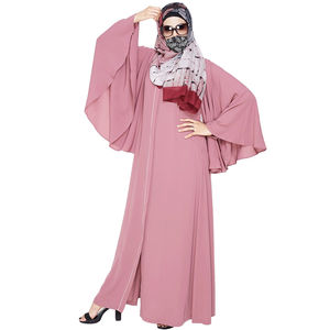 ชุดอาบายะห์มุสลิมสำหรับผู้หญิงชุดเดรสอิสลามอาบายาแขนบานปักลายย้อมสีสีชมพู - Product Image 5