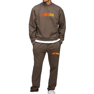 ชุดวอร์มผู้ชายคอกลมพิมพ์โลโก้ตามสั่ง ผ้าฝ้ายฟลีซ 100% ทรงโอเวอร์ไซส์ สำหรับออกกำลังกาย กางเกงวอร์มขายาวและเสื้อฮู้ด - Product Image 1