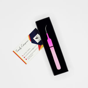 Pinzas de acero inoxidable con recubrimiento en polvo de dos tonos Empuñadura de diamante con punta plateada curvada fuerte Logotipo personalizable - Product Image 2