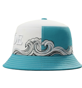 Custom Low MOQ Embroidered Denim Camouflage Striped <b>Bucket</b> <b>Hat</b> White Teal Brim Unisex Casual Beach Cap Spring Summer 6-Panel - Product Image 2