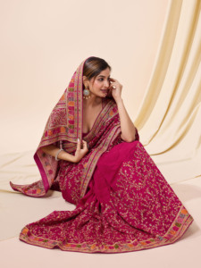 Trendmalls Vichitra - Sari de Seda Bordado Estilo Fiesta para Boda, Pieza de Blusa Sin Coser, Corte Regular, Todas las Temporadas (K1085-Rojo) Indio - Product Image 3