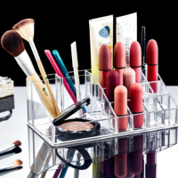 Organisateur de maquillage rectangulaire en acrylique transparent moderne Afossa, boîte de rangement cosmétique durable avec compartiments, écologique et multifonctionnel