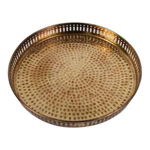 Plateau de service rond en laiton décoratif, conçu pour mettre en valeur la gravure artistique et les détails d'artisanat élégants - Product Image 5