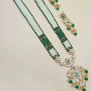 Indian Fancy Long Motipearl Pendent Mala <b>Drop</b> & Kundan Traditional Gold Tone <b>Pearl</b> Pendent <b>Necklace</b> Earring Set Women and Girls - Product Image 1