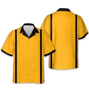 Classic Men's <b>Short</b> Sleeve Bowling Shirt with Contrast Vertical Stripes and Breathable Performance Fabric for Casual - Product Image 3