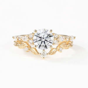 Anillo de acento lateral de moissanita de corte brillante redondo Vintage para mujer, conjunto de joyería fina para fiesta de boda o aniversario - Product Image 3