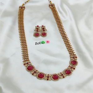 Ensemble collier et boucles d'oreilles élégants en pierre Pota plaqué or pour femme, bijoux pour fiançailles et fêtes - Product Image 2