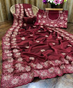 Latest New Designer Embroidery Work Saree Wholesale Lowest Price Market Surat Gujarat Ethnic Garment Apparelgarment - Product Image 4