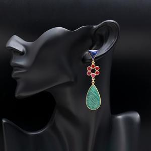 Boucles d'oreilles fines en argent sterling avec goutte d'oreille au design original Lapis Lazuli teint en rubis Amazonite Bijoux en pierres précieuses Diamant principal - Product Image 4