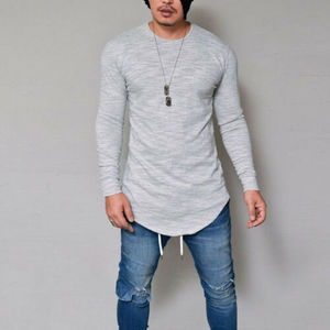 Camiseta de gimnasio para hombre, camiseta de manga larga con dobladillo curvo y musculoso, camiseta informal con servicio de impresión personalizado - Product Image 6