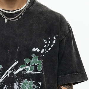 Camiseta personalizada de corte y costura 100% de algodón con estampado gráfico de peso pesado, lavado con ácido de lejía, camiseta Vintage de talla grande para hombre - Product Image 6