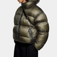 Olivgrüne Übergroße Pufferjacke für Herren Kastenförmiger Kurzer Wintermantel Schwere Bubble-Daunenjacke Streetwear Herren Übergroße Pufferjacke