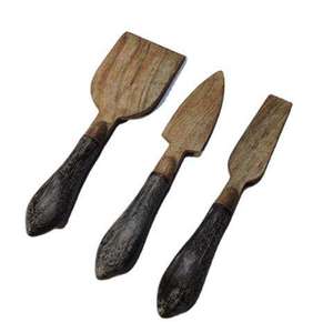 Nouveau style le plus tendance de luxe 3 pièces en acier inoxydable argenté avec manche en bois service à fromage design et ensembles de couverts - Product Image 4