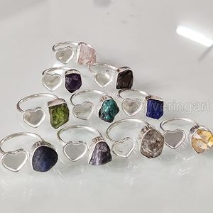 Bague pour femme en pierre brute, pierre naturelle péridot, lapis-lazuli, quartz, grenat, citrine, bijoux fantaisie, bague en argent sterling 925 - Product Image 4