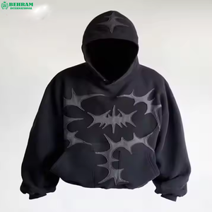 Sweat à capuche tendance personnalisé par le fabricant, sans cordon, avec broderie de patch épais, effet délavé à l'acide et vieilli, 100% Coton - Product Image 2