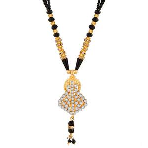 Kriaa blanco austriaco chapado en oro Mangalsutra collar de moda hoja diamante perla titanio Acero inoxidable aleación 1500661 modelo - Product Image 1