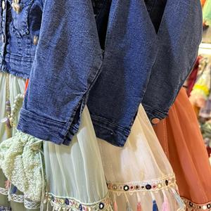 Kids New 2024 Fashion Frock Wth <b>Denim</b> <b>Jacket</b> Latest Party Wear <b>Baby</b> Dress with Handbag - Product Image 6