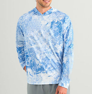 Chemise de pêche à manches longues pour homme, protection solaire UPF 50, imprimé tie-dye bleu, pull anti-UV, haut de performance - Product Image 1