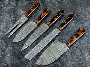 Vente chaude 5 pièces Style japonais Chef couteau ensemble manche en bois acier damas couteaux de cuisine professionnels y compris couteau d'office - Product Image 4