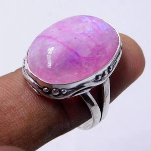 Bague en argent sterling 925 faite à la main ovale rose pierre de lune bijoux fins bague en pierres précieuses pour les femmes cadeau de noël - Product Image 5