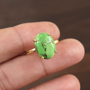Anillo de piedras preciosas turquesa chapado en oro Vintage para mujer joyería de forma ovalada de moda para aniversario de boda o fiesta recién llegado - Product Image 1