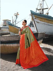 Saree de travail imprimé en soie pure douce de créateur par Fab Zone - Product Image 5