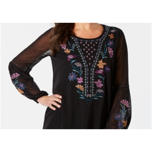 Camicetta Nera XL Style & Co con Colletto Asimmetrico Ricamato, Stile Bohémien Chic in Viscosa e Cotone, per Occasioni Formali e Casual, Ideale per Feste Estive - Product Image 4