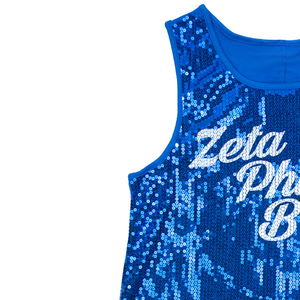 Zeta Phi Beta canotta blu Royal con paillettes pieno con scritta Logo ricamato abbigliamento greco abbigliamento personalizzato scintillante - Product Image 3