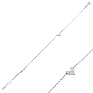 Double Sided Heart Shape White Enamel CZ Stone <b>Charm</b> Bracelet Turkish Handmade Wholesale 925 Sterling Silver Jewellery - Product Image 5