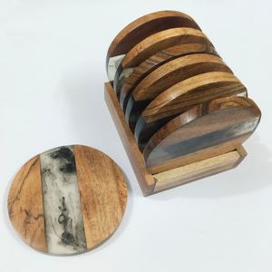 <b>Epoxy</b> Resin Handcrafted Indian Wood and Resin Coasters Set Enhance Your Table Decor with <b>Epoxy</b> Resin Set of 6 Pcs - Product Image 2