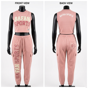 Conjunto de Top Corto Sin Mangas Rosa de Mezcla de Algodón de 270 GSM de Alta Calidad con Pantalones Jogger para Mujer, Conjunto con Logotipo Personalizado - Product Image 6