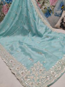 Saree en georgette pure avec bordure de séquence WHITE CODING JALL party wear - Product Image 4