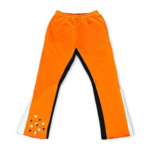100% algodón Terry Flare pantalones de chándal logotipo personalizado Streetwear Patchwork Joggers pantalones de chándal apilados - Product Image 4
