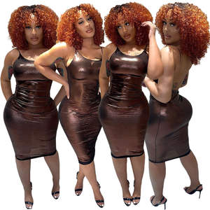 Vestidos Midi Elegantes de Moda Urbana con Tirantes Finos, Metálicos, de Cintura Baja, Estilo Imperio, Sin Cuello, de Alta Elasticidad para Fiestas y Clubes Nocturnos - Product Image 1