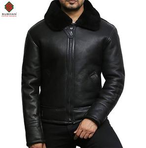 <b>Men's</b> Sheepskin <b>Aviator</b> <b>Jacket</b>, Black B3 Fur Lined <b>Leather</b> <b>Jacket</b> <b>Men's</b> Black RAF Pilot Fur <b>Jacket</b> Rugged Sheepskin <b>Leather</b> Coat - Product Image 4