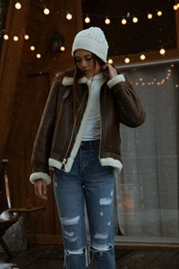 Women Genuine Leather <b>Jacket</b> 100% Sheep Thin Vintage Sherpa Leather Coat <b>Lining</b> Unisex Premium Quality Low MOQ Short Length - Product Image 5