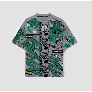 เสื้อยืด Prism Revival สีเทา ผ้าโพลีเอสเตอร์ 100% 240 กรัม ผ้าทอทรงบ็อกซี่ พิมพ์ลายแบบ Sublimation Transfer ระบายอากาศได้ดี พร้อมลายปัก - Product Image 1