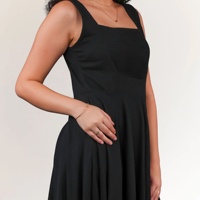 Robe midi trapèze noire 100 % coton tissé pour femme, style ODM, élégante et décontractée, col carré, taille naturelle, respirante