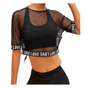 Top corto holgado de malla para mujer, Camiseta cómoda y transpirable, ropa de calle con impresión de logotipo personalizado, precios bajos - Product Image 6