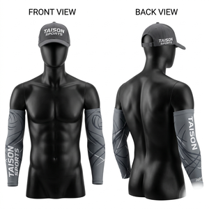 Manchon de compression pour volleyball en polyester élasthanne 220 GSM, gris et noir, impression par sublimation, logo personnalisé, ajustement compressif - Product Image 1