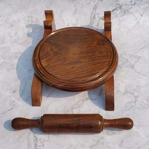 Natural <b>Wood</b> Eco-Friendly Roti Maker Fixed Belan Stand Chakla Belan Floral Pattern Customized Design Antique Style Premium - Product Image 1