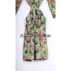 Handmade Kantha Women's Short Robe Long Soft Floral Pattern V-neck Drawstring Closure <b>Warm</b> Coat for <b>Winter</b> Autumn Spring Bath - Product Image 6