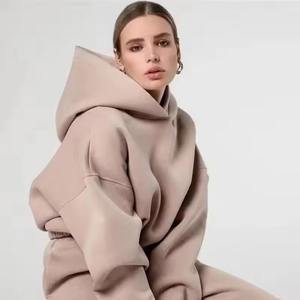 Women Oversized <b>Hoodie</b> <b>Velour</b> Long Front Logo Soft Warm Relaxed Casual Fit Street Style Winter Sweatshirt - Product Image 3