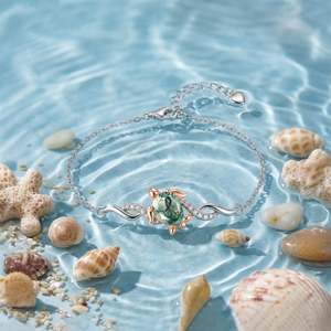 Bracelet Jeulia réglable bicolore en agate mousse avec tortue et fine chaîne - Product Image 3