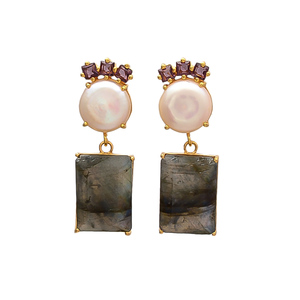 Pendiente de forma cuadrada geométrica recién llegado con Ojo de Tigre, melocotón y amatista, pendiente de piedras preciosas de hidra de Gemstone - Product Image 1