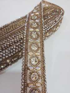 Embroidery of Hand-made Pearl <b>Beaded</b> Lace for Fashion Dress with Rhinestone Ribbon <b>Trim</b> Lace <b>Trim</b> Embroidery - Product Image 2